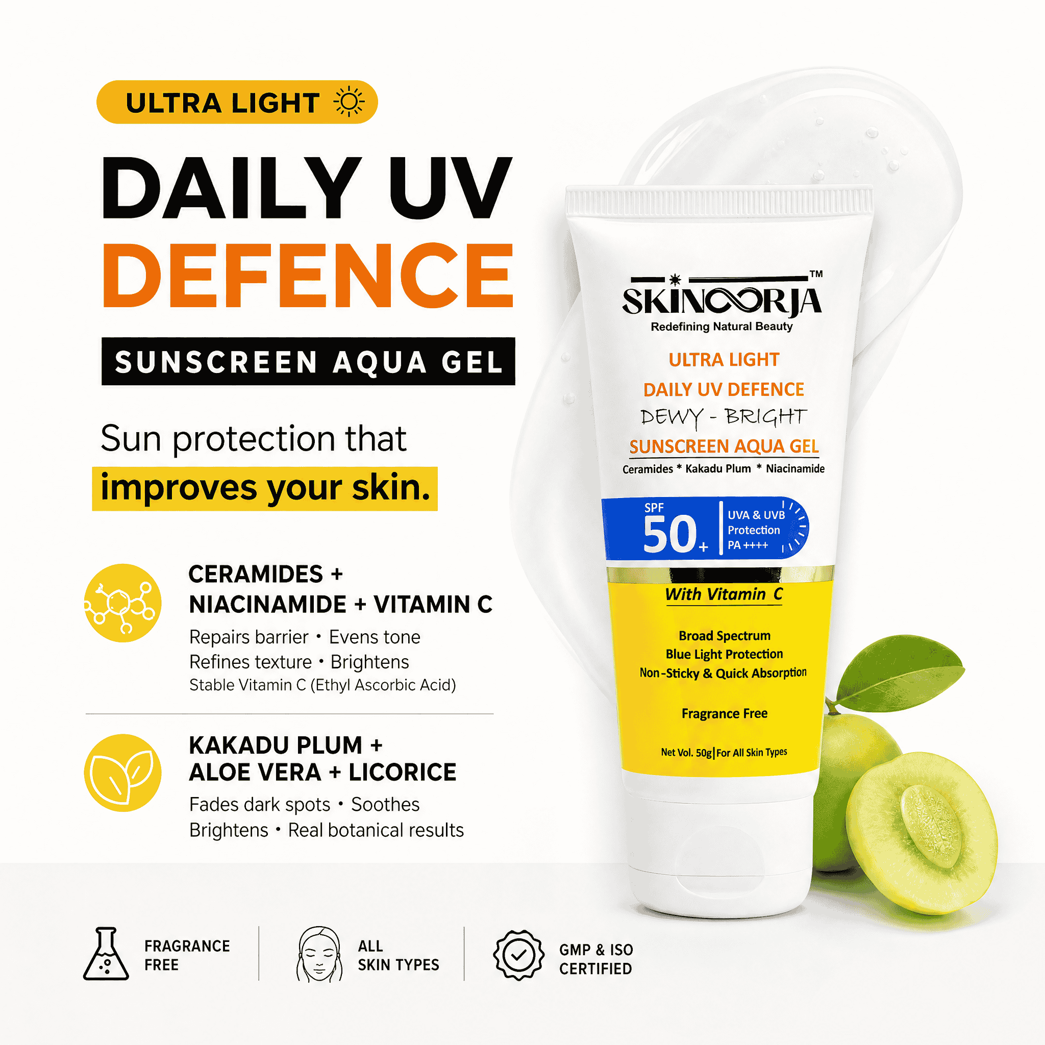 Ultra Light Daily UV Defence Sunscreen Aqua Gel SPF 50 PA++++ | Broad Spectrum UVA/UVB + Blue Light Protection